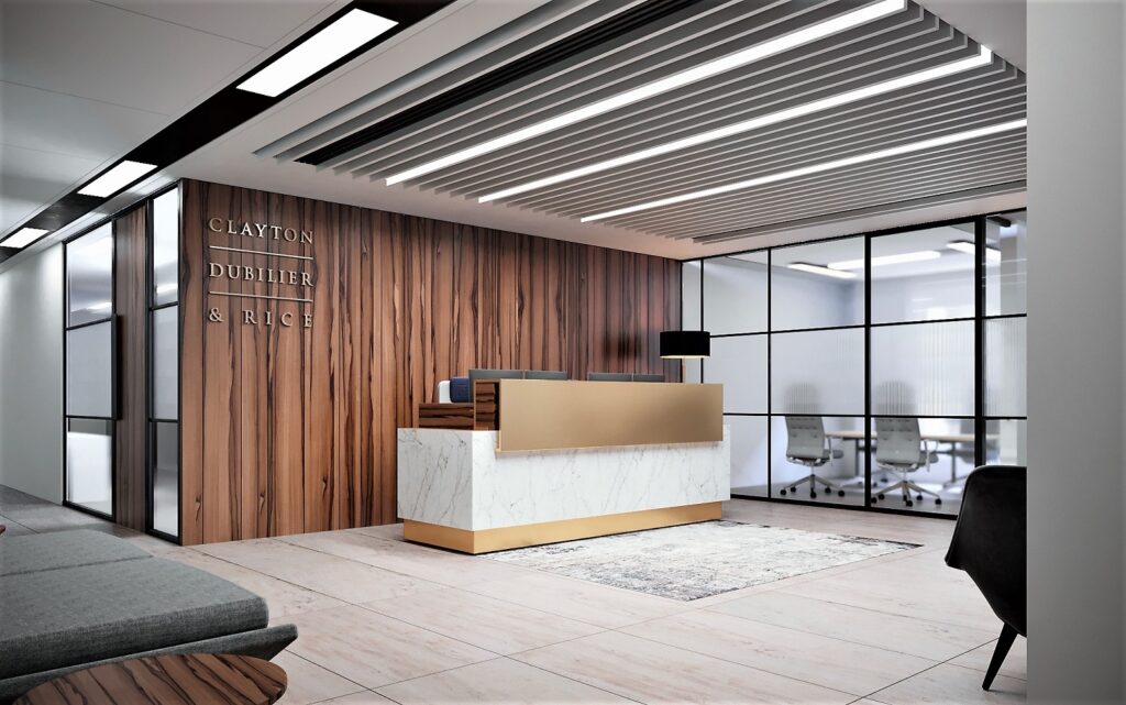 Office reception area design CGI.