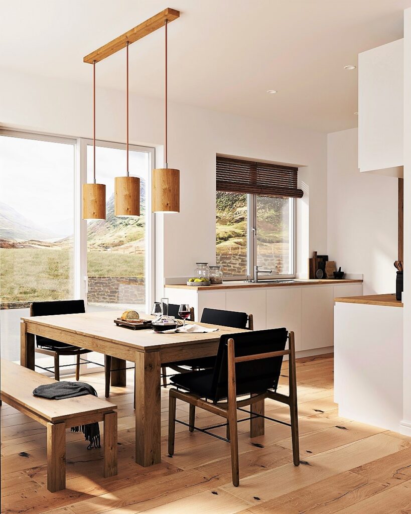 New build house in the isle of Skye kitchen CGI.
