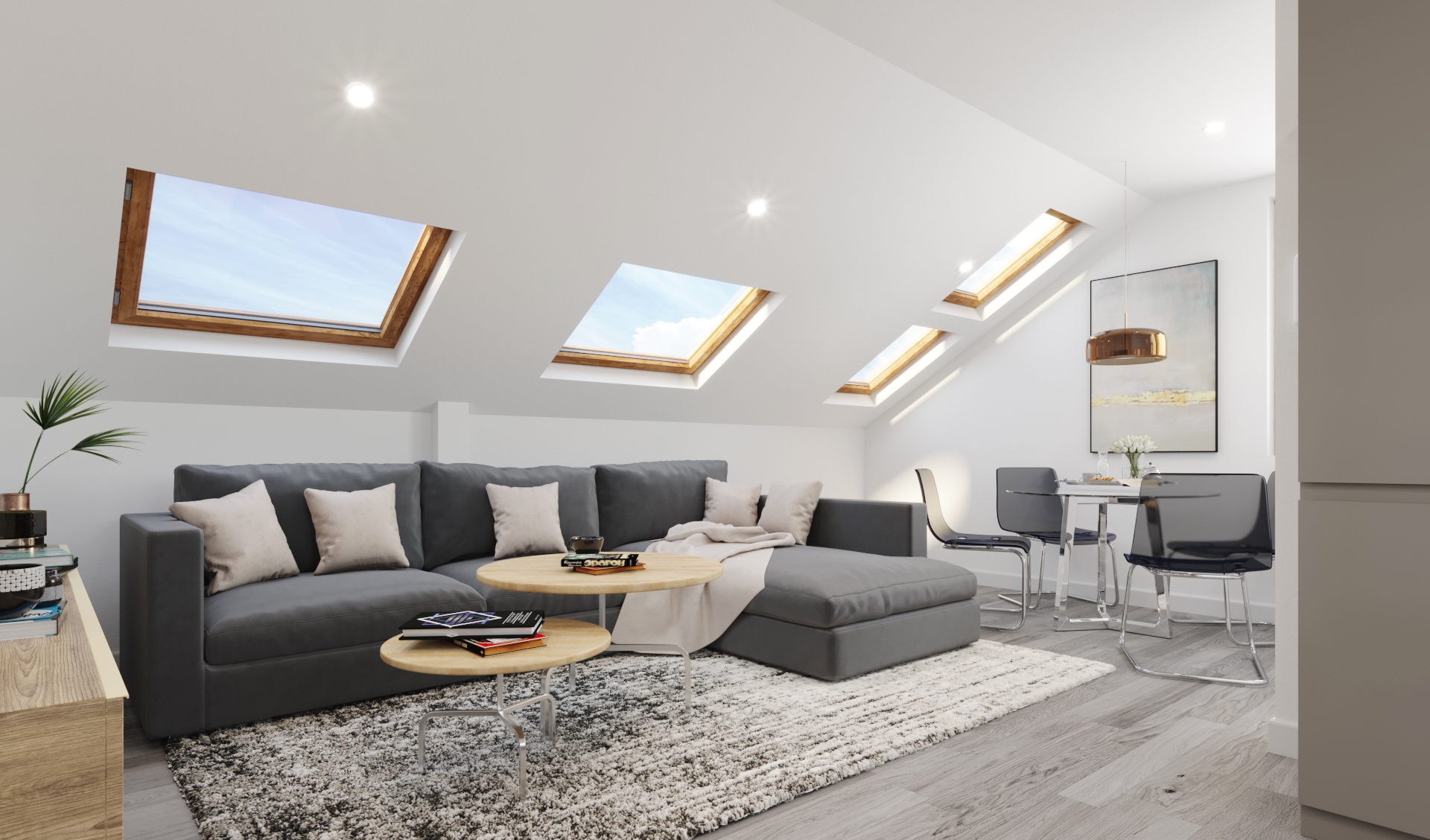Penthouse apartment open plan living area CGI. - 3D CAD Visuals - Open Plan Penthouse Living Areas